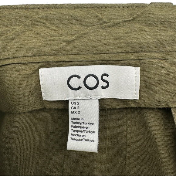 COS Khaki Green High Waisted Wide Leg Relaxed Fit Lyocell Linen Trousers Pants - Picture 10 of 11